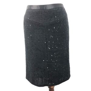 Ann Taylor black wool blend sequin pencil skirt sz 2
